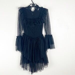 SANDRA MANSOUR x H&M Black Polka Dot Lace Trim Tulle Skirt Sheer Dress Small